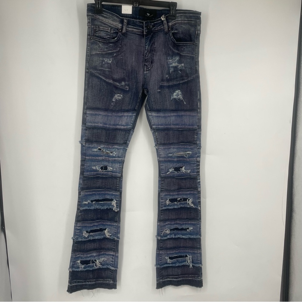 NEW FOCUS 32/34 Distressed Wide Leg Jeans Emo Streetwear Ripped Emo Goth Punk